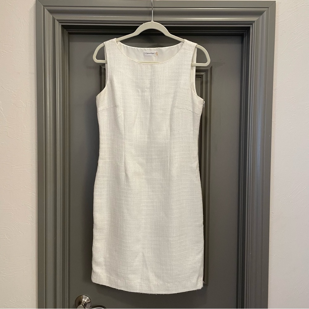 Calvin Klein Shimmery White A-Line Dress with Zipper Side Detailing